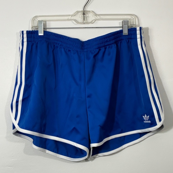adidas Originals Women’s XL Sprinter Satin Shorts Blue 3 Stripe KC3875 Hot Pants - Picture 3 of 11